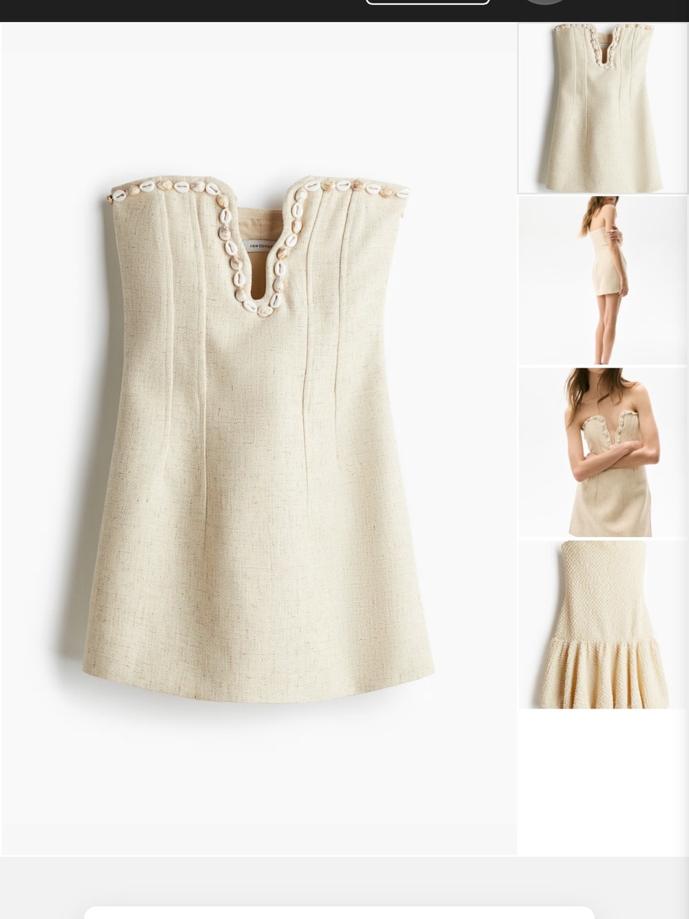 H&M Strapless Cream Shell-Trim Mini Dress - Picture 2 of 2